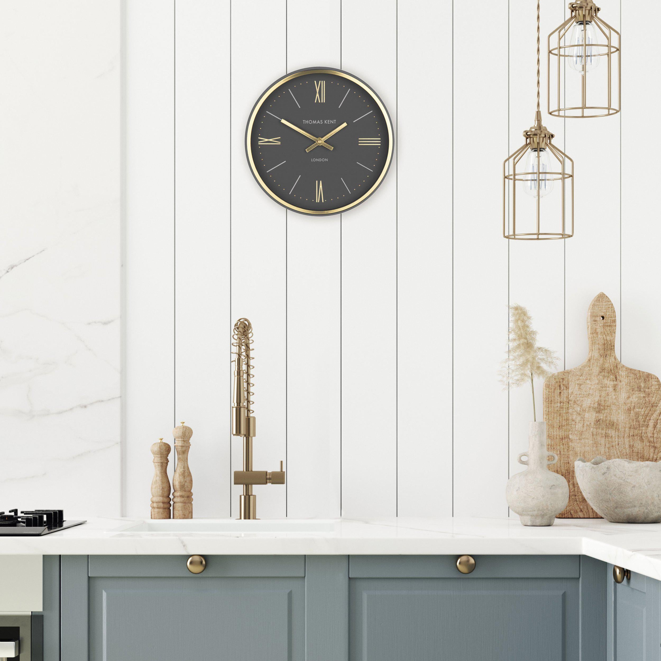 Hampton Wall Clock in Charcoal - Charcoal