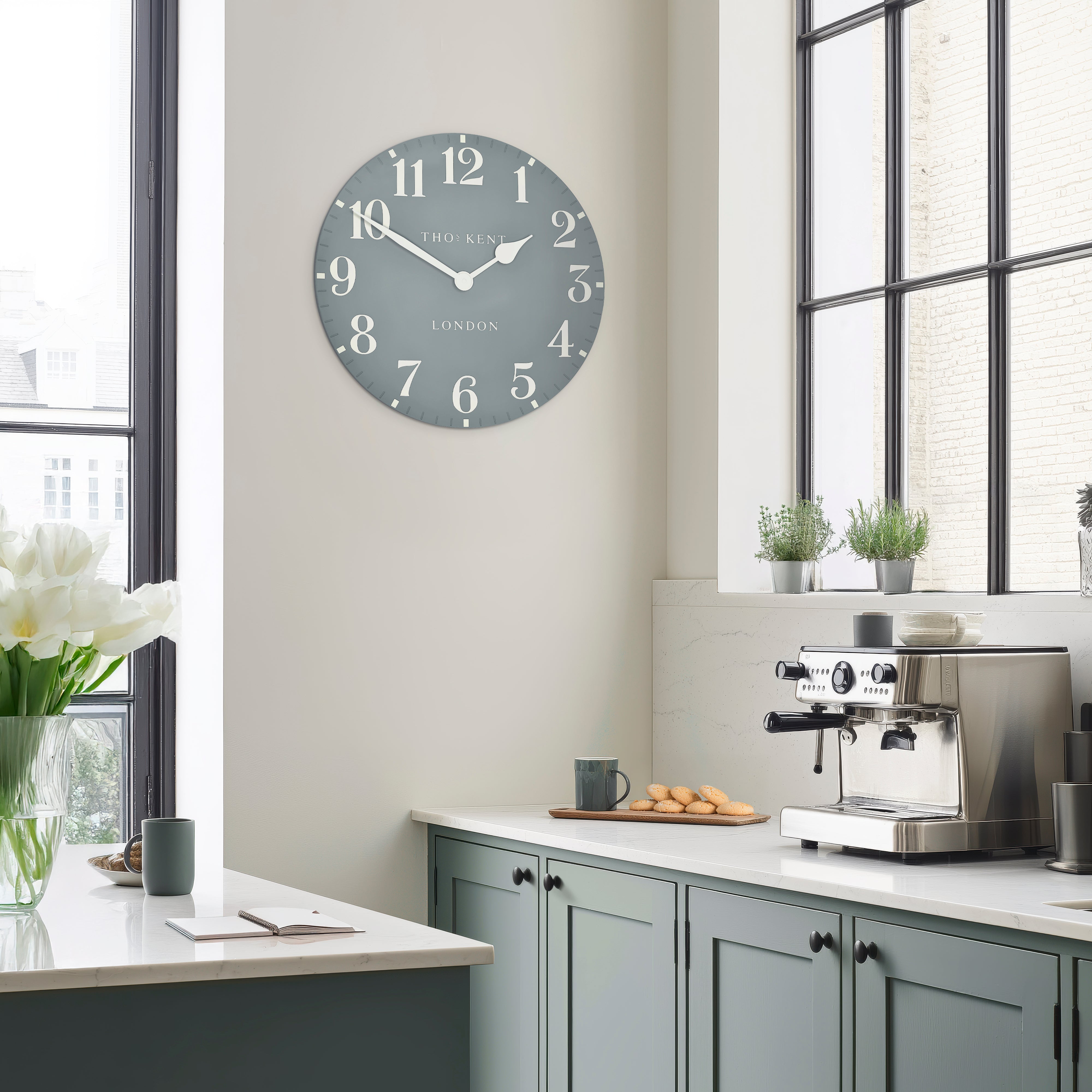 Arabic Large Wall Clock in Flax Blue