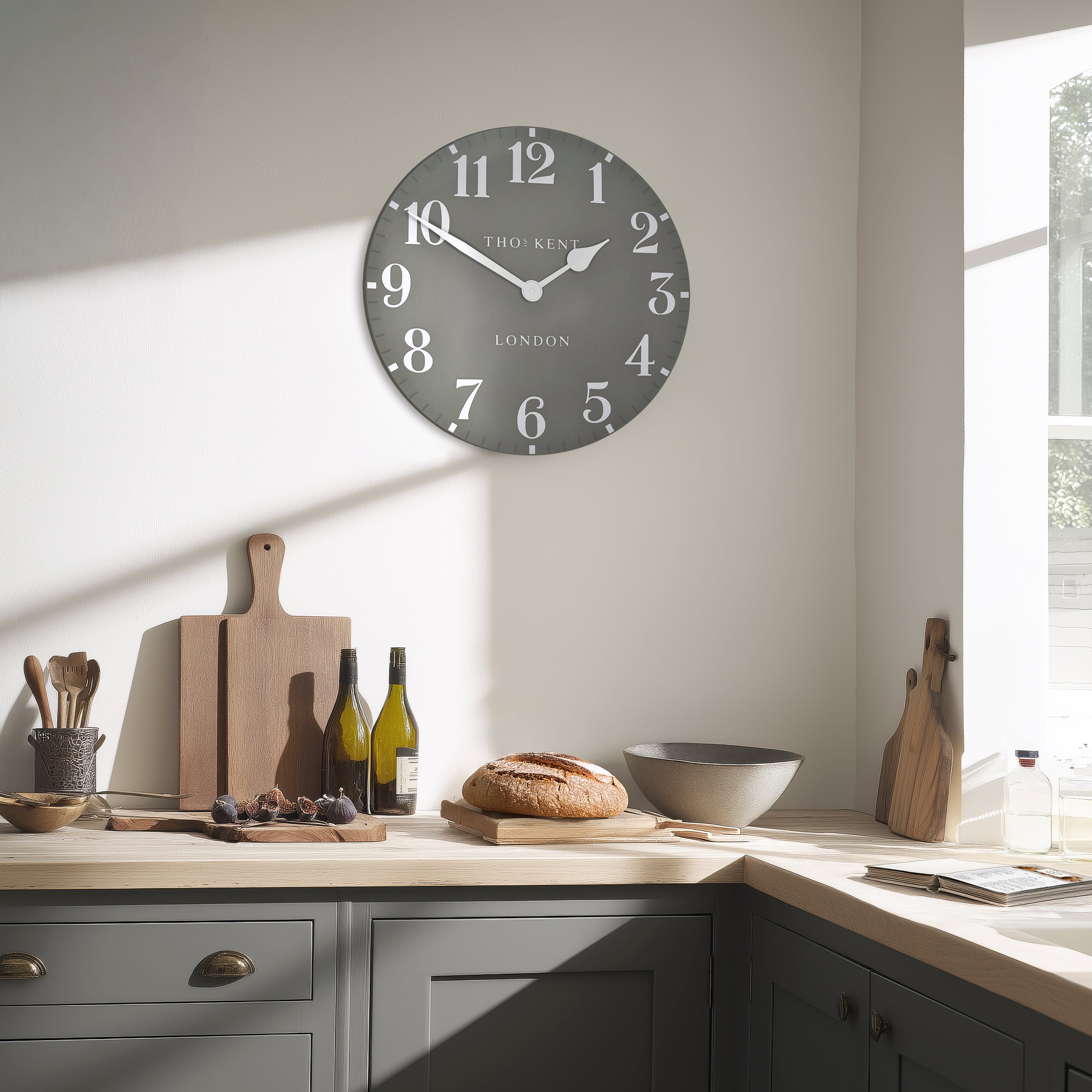 Arabic Large Wall Clock in Dolphin Grey